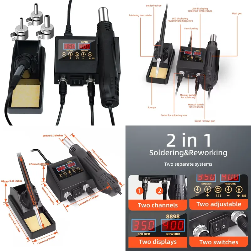 60W LED Digital Display Hot Ai - Smd Rework Station Hot Air Soldering 2 In 1 review and price